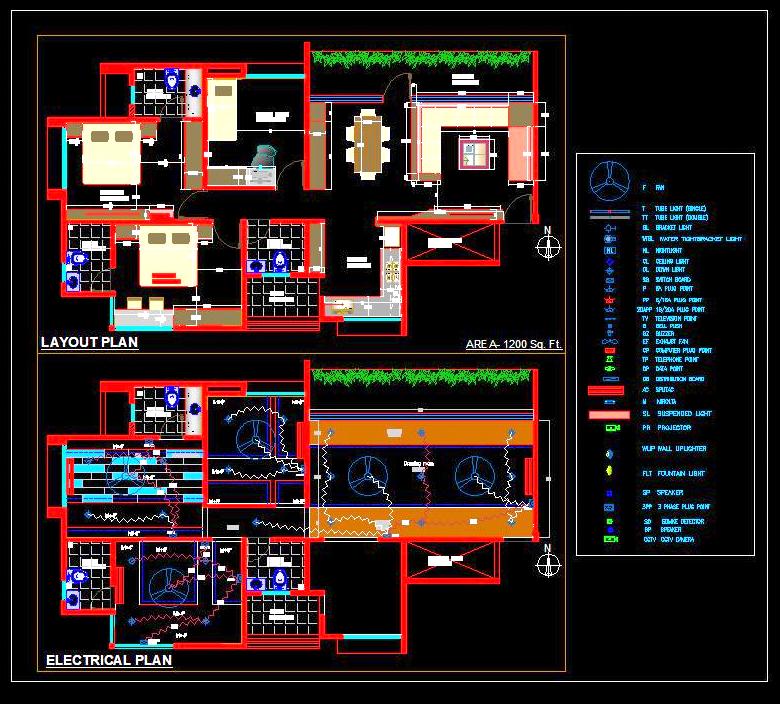 3 BHK House Plan in 1200 Sq.Ft. - Autocad DWG Download